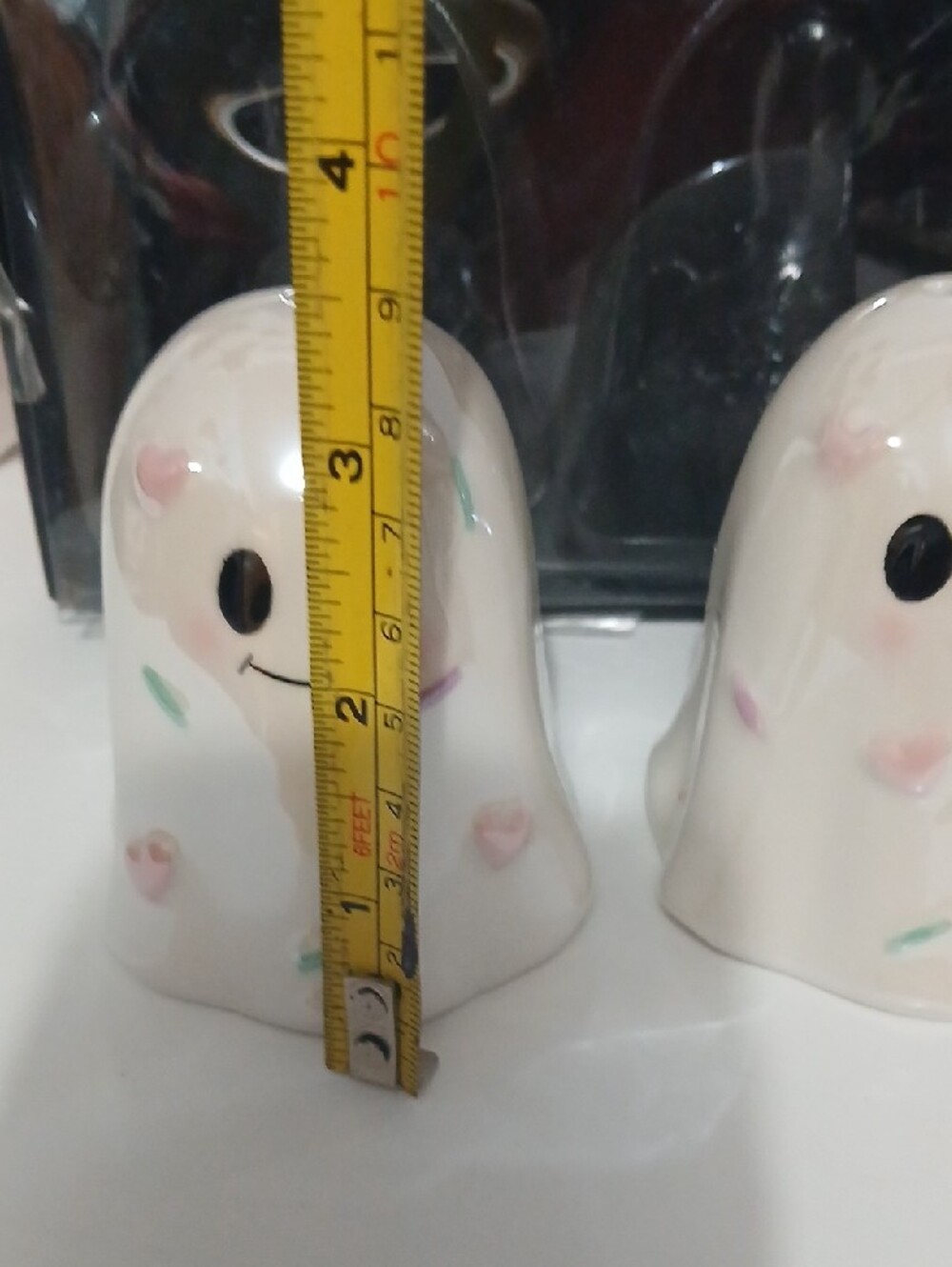 Cute Ceramic Ghost Salt & Pepper Shaker Set - White with Pastel Accents NIB - Picture 5 of 6